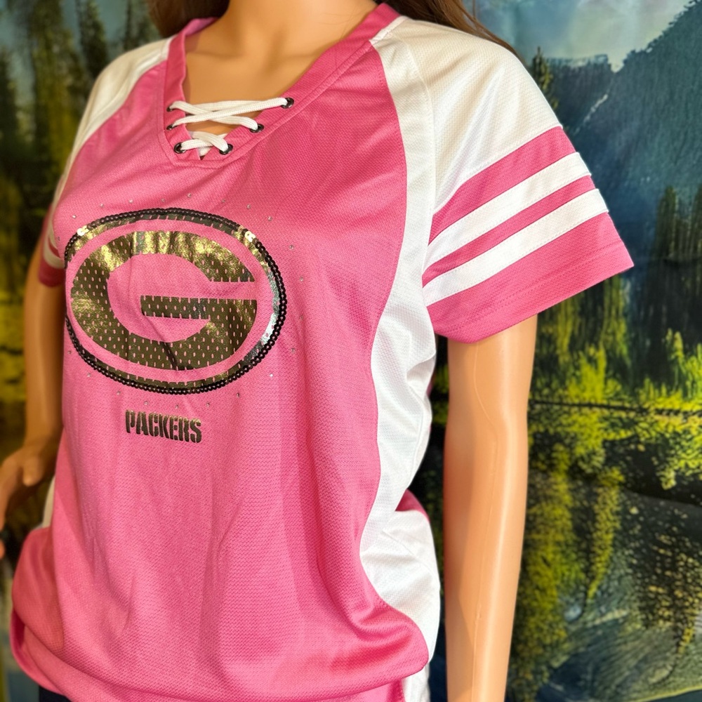 Majestic Pink and White Lace-Up Jersey Green Bay Packers